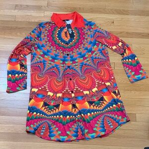 Pily by Firminana Kaleidoscope Print Button Front Tunic Dress Top 2XL NWT
